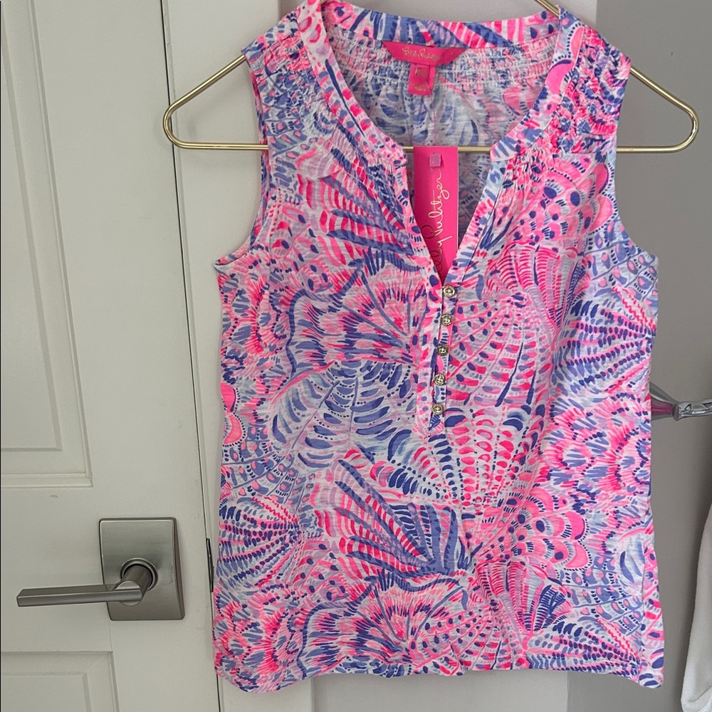 Lilly Pulitzer Vibrant Pink and Blue Patterned Blouse